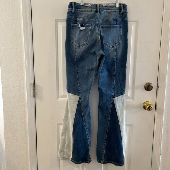 Alter'd State Blue/White Stretch Flare Wide-Leg High-Rise Festival Jeans Sz 30 - Picture 6 of 10